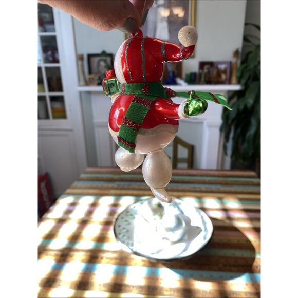 VINTAGE Blown Glass Snowman Figure Christmas Winter Jolly Snowflake Scarf Retro - Picture 12 of 16